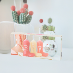 Howdy Cowboy Set of 3 Cowboy Boot Candles Pink Western Decor Unscented Paraffin Wax Novelty Candles with Fun Sayings, Drip-Style