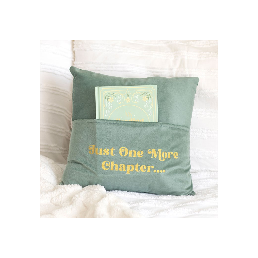 Pale Green Just One More Chapter Reading Cushion with Book Pocket Gift for Book Lovers