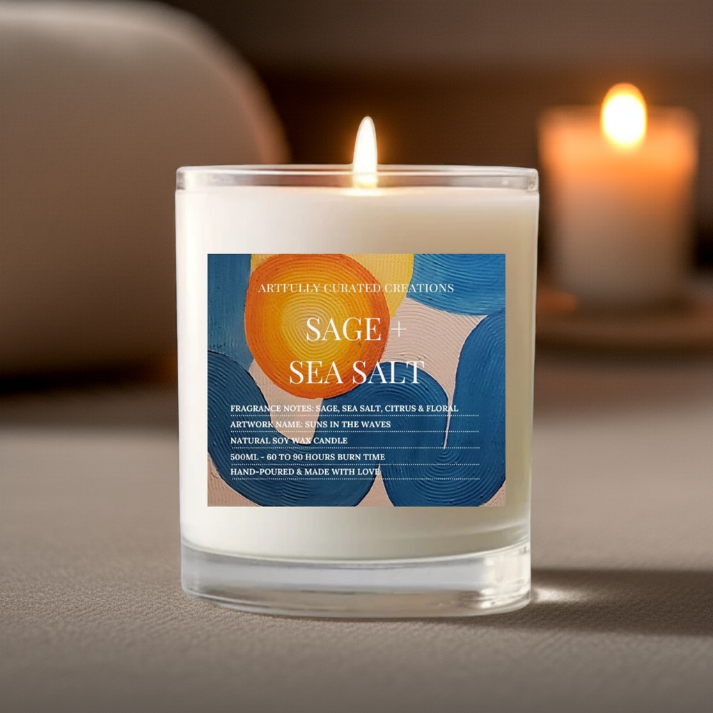 Art Candle Original Clay Artwork Scented Soy Wax in clear glass, Handmade Gift, Wedding Favour, Elegant Home Décor Candle, Luxury Party Bag