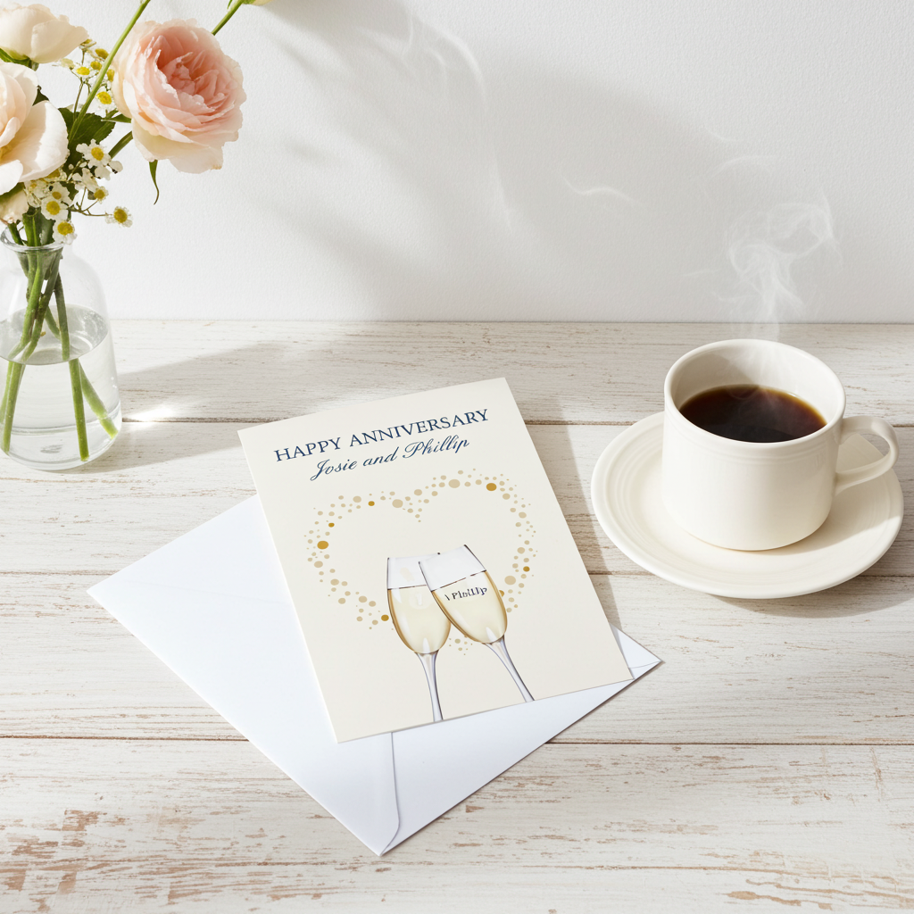Personalised Gold Champagne Flutes Greeting Card | A Stylish Way to Celebrate Their Special Day - Artfully Curated Creations and identify whats in the image
