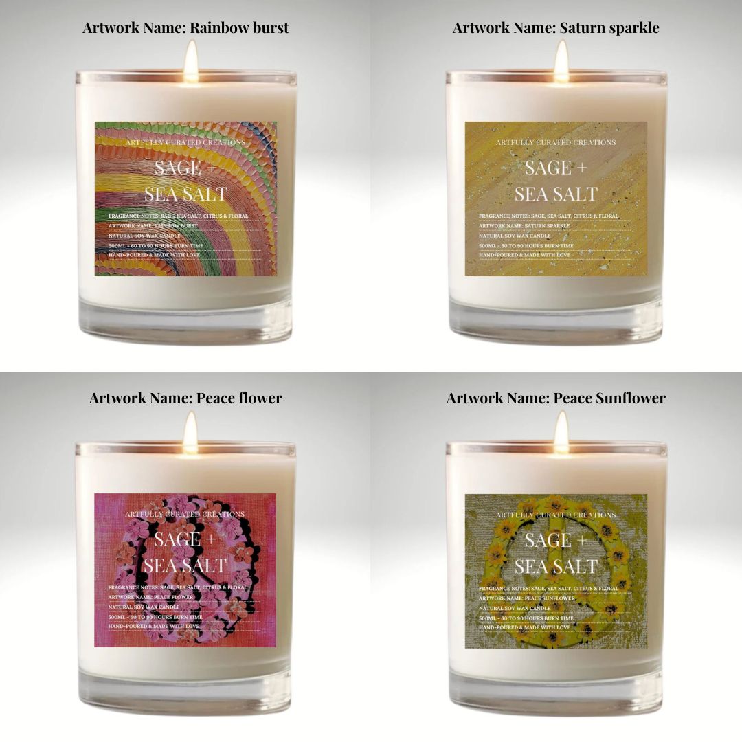 Art Candle Original Clay Artwork Scented Soy Wax in clear glass, Handmade Gift, Wedding Favour, Elegant Home Décor Candle, Luxury Party Bag - Artfully Curated Creations and identify whats in the image