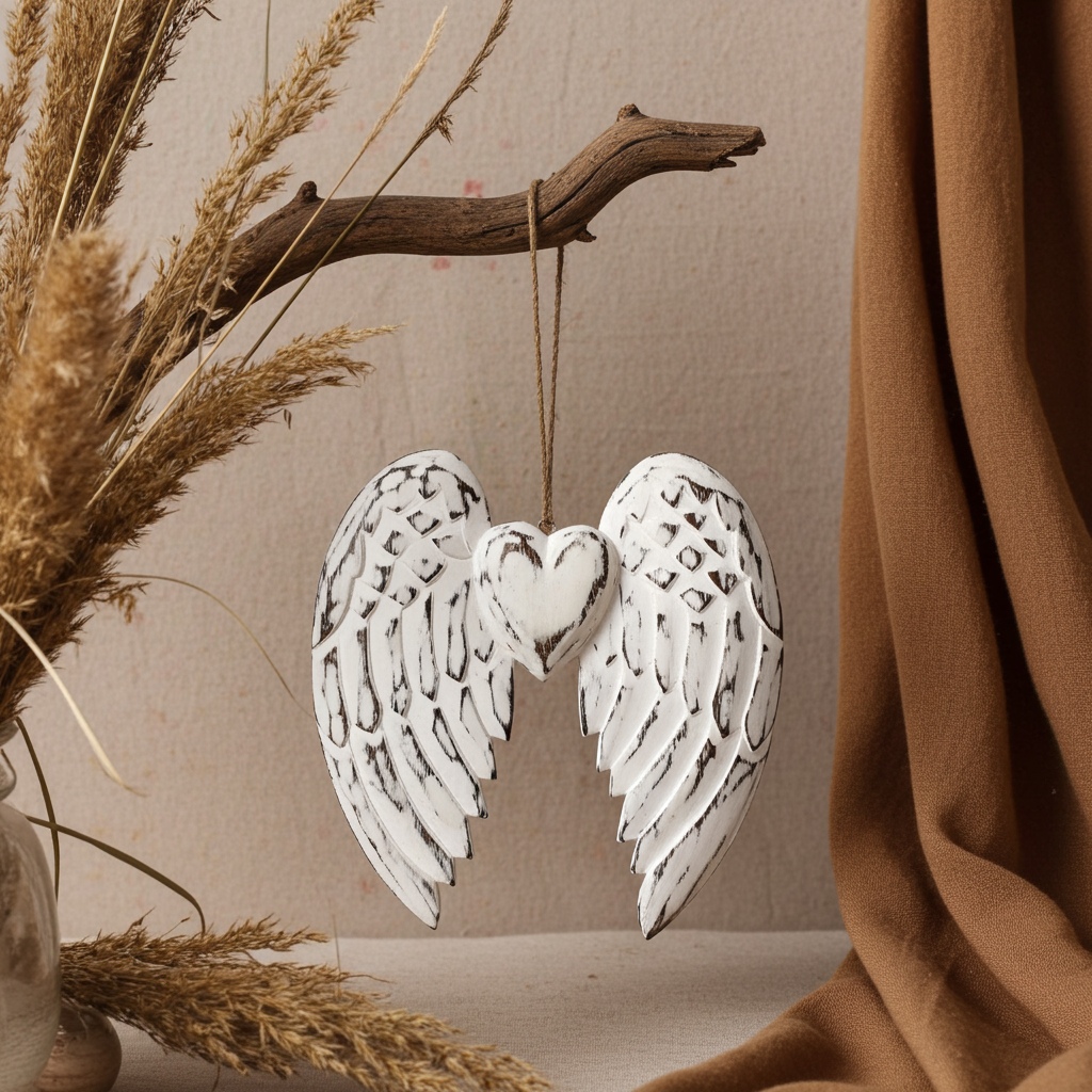 Hand Crafted 24cm Double Angel Wing With Heart - Artfully Curated Creations and identify whats in the image