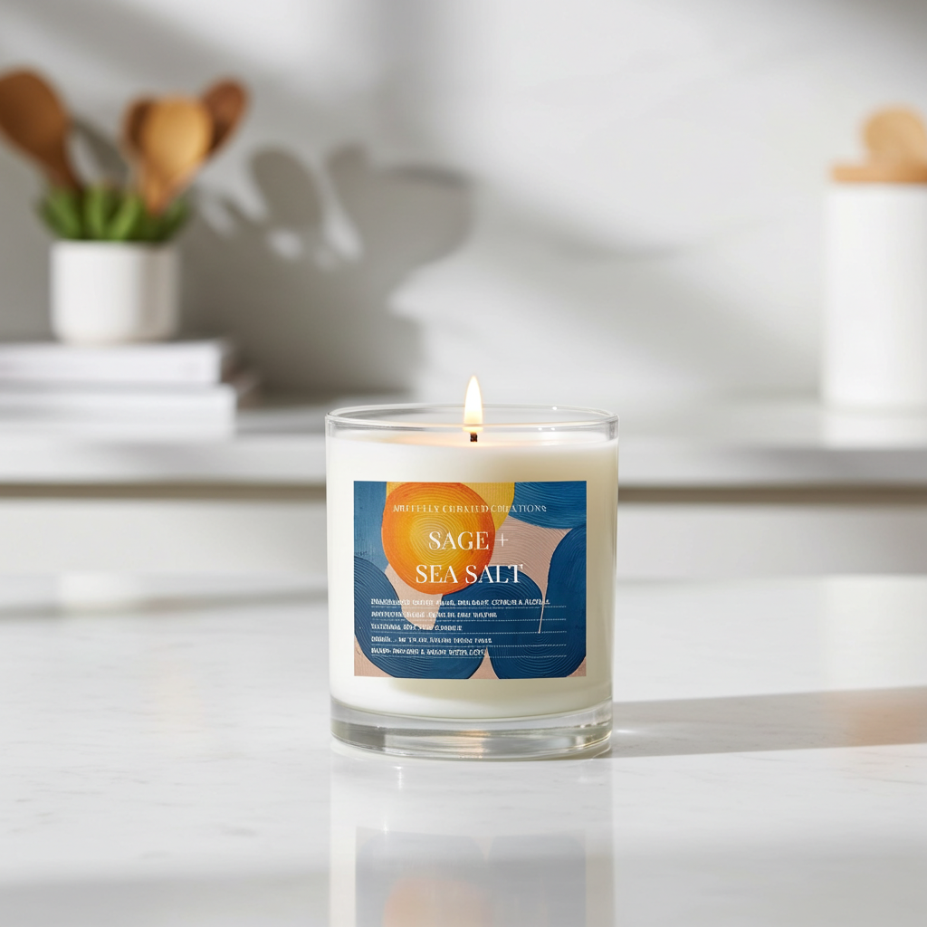 Art Candle Original Clay Artwork Scented Soy Wax in clear glass, Handmade Gift, Wedding Favour, Elegant Home Décor Candle, Luxury Party Bag