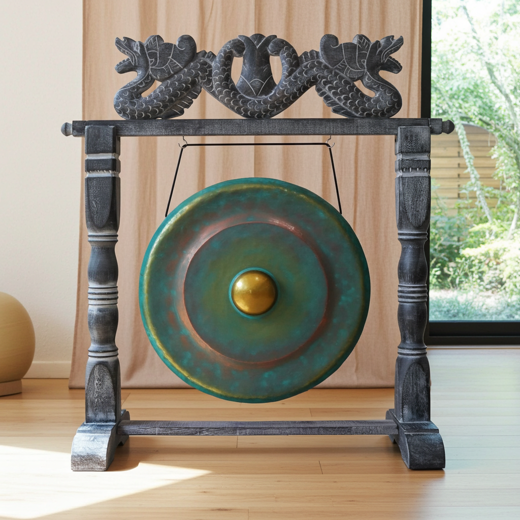 Antique Style Greenwashed Gong - Artfully Curated Creations and identify whats in the image