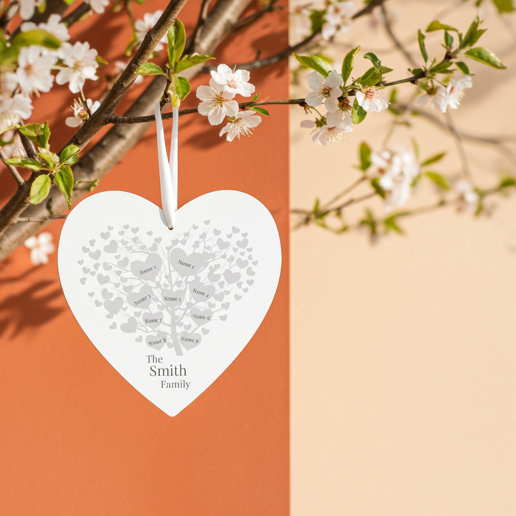 Personalised Family Tree Large Wooden Heart | A Beautiful Keepsake Gift for the Home