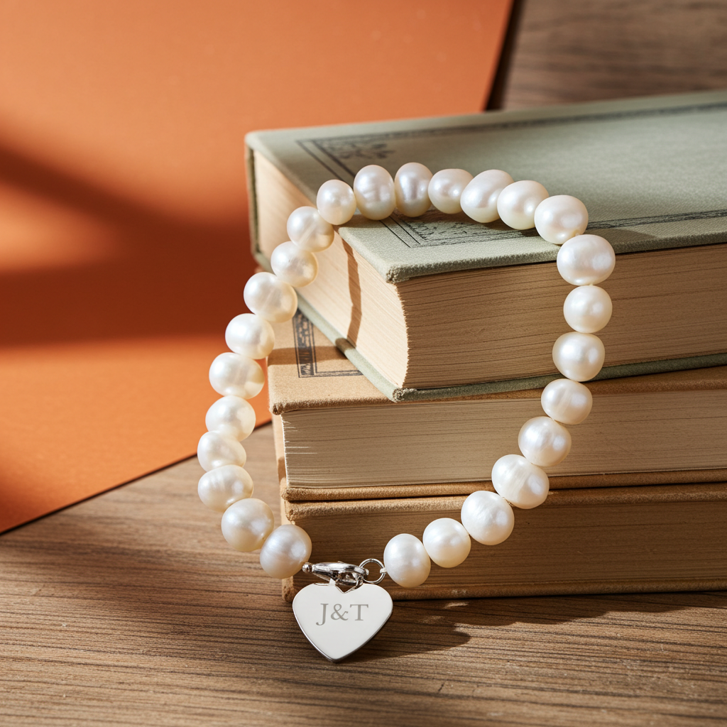 Personalised Pearl Bracelet | Engraved Chrome Gift Box for Anniversaries & Special Occasions - Artfully Curated Creations and identify whats in the image