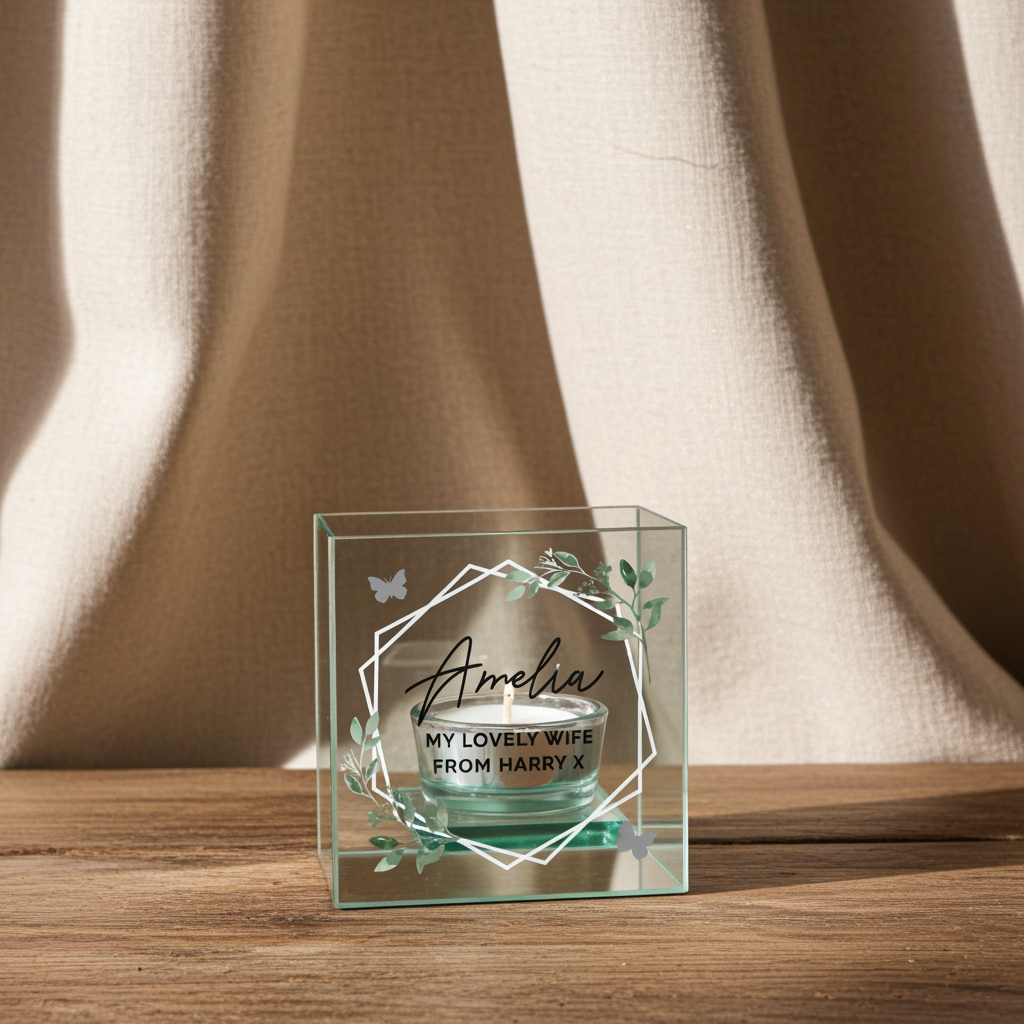 Personalised Mirrored Glass Tea Light Holder | A Modern & Thoughtful Gift - Artfully Curated Creations and identify whats in the image