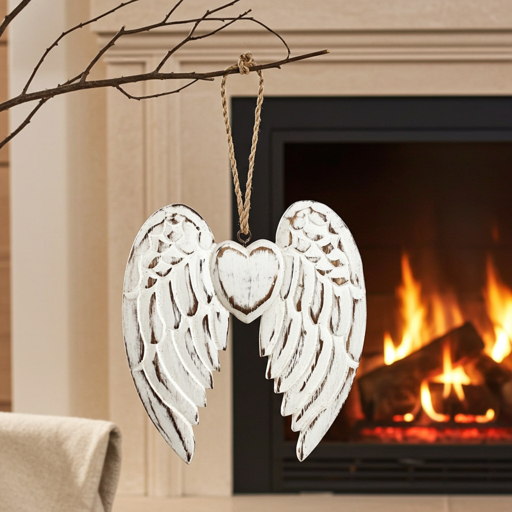 Hand Crafted 15cm Small Double Angel Wing With Heart