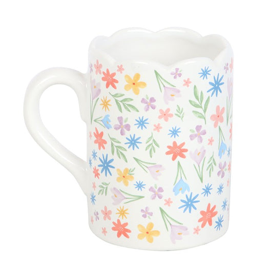 Spring Floral Print Scalloped Mug | Bright And Whimsical