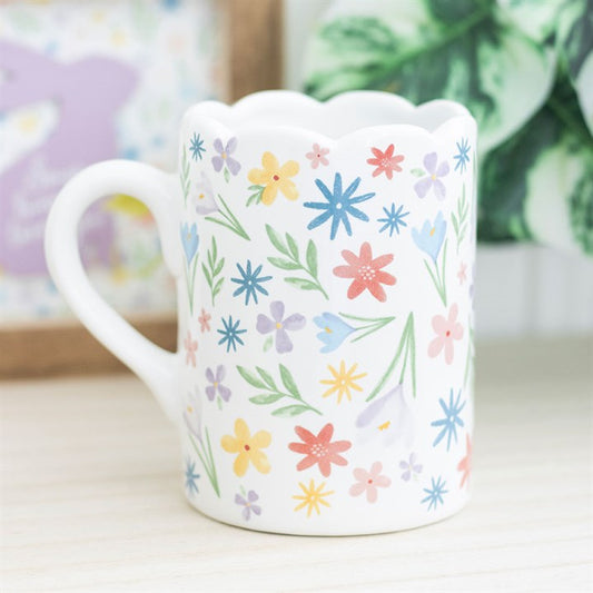 Spring Floral Print Scalloped Mug | Bright And Whimsical