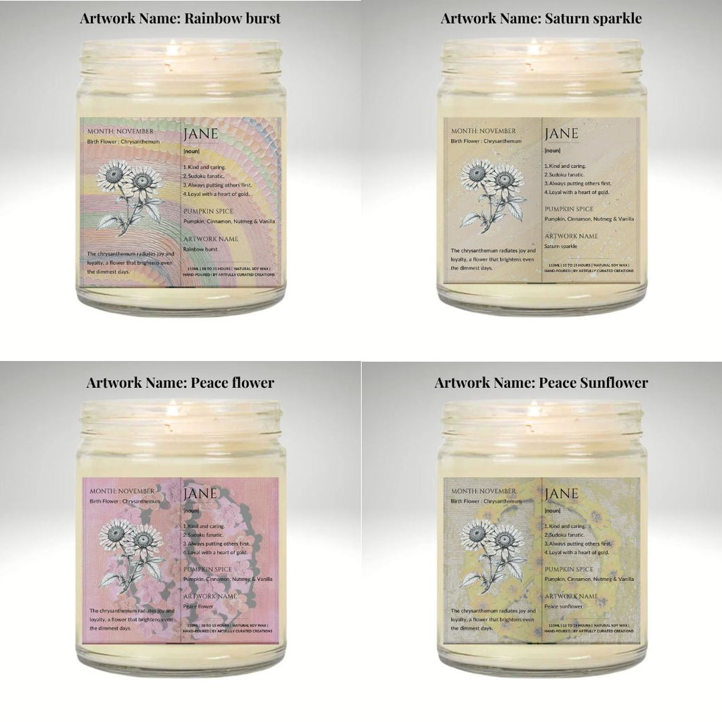 The Definition of you birth flower customisable scented artwork candle transparent jar with lid | Handmade | A personal gift