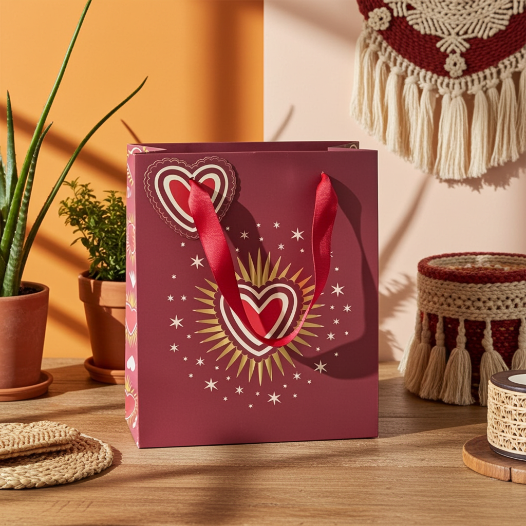 Sacred Heart Gift Bag | 23cm Paper Gift Bag for Valentine’s Day | Bold Red Heart Design | Love‑Themed Gift Packaging