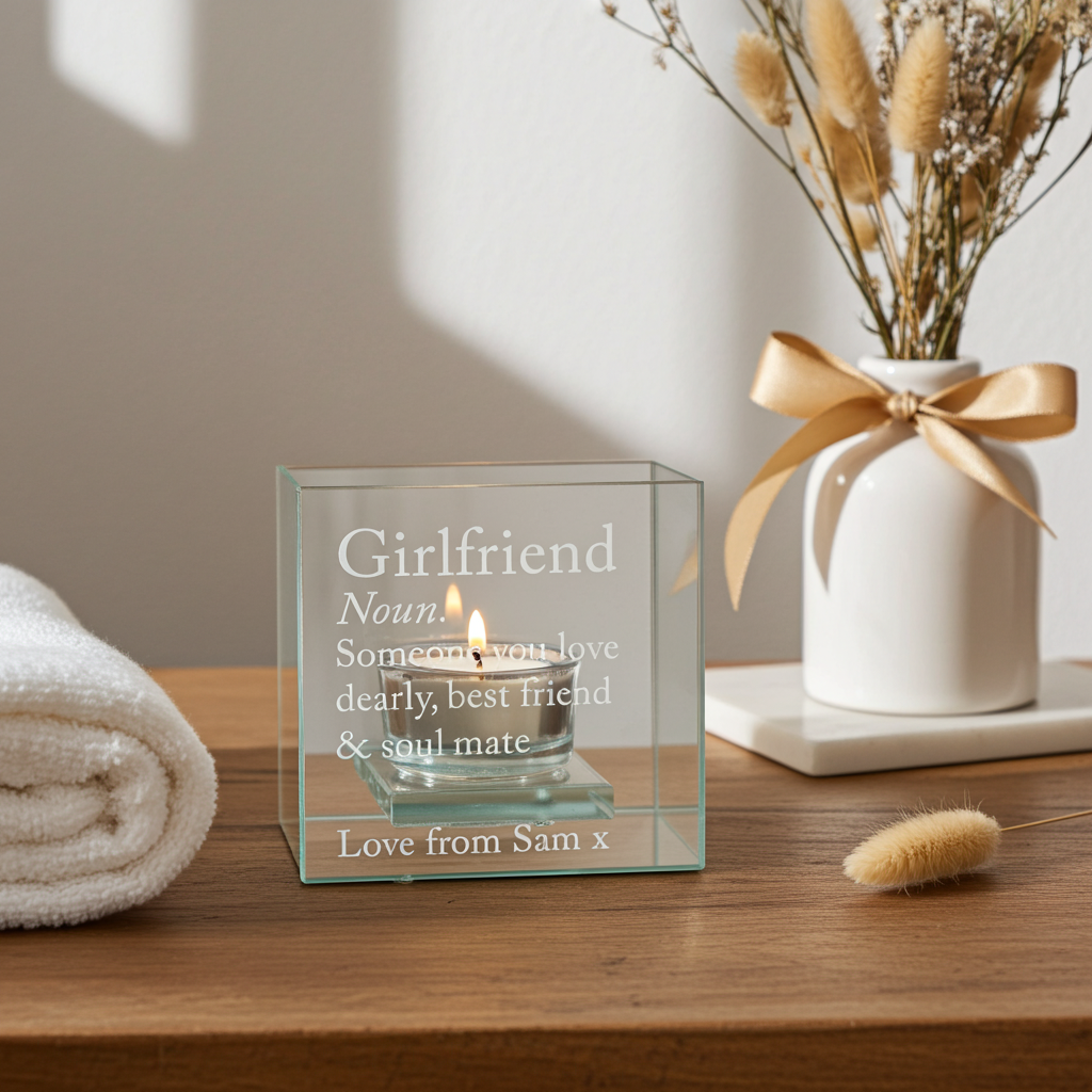 Personalised Mirrored Glass Tea Light Holder with Name and Message, a Beautiful Birthday and Wedding Gift