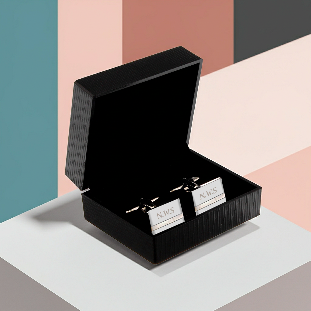Personalised Mother of Pearl Initial Cufflink | Elegant Gift for Weddings, Birthdays & Father’s Day - Artfully Curated Creations and identify whats in the image