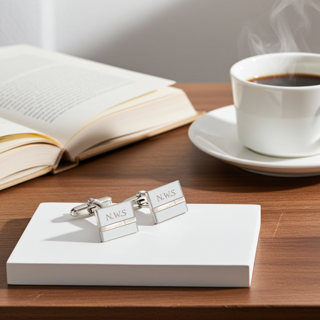 Personalised Mother of Pearl Initial Cufflink | Elegant Gift for Weddings, Birthdays & Father’s Day - Artfully Curated Creations and identify whats in the image