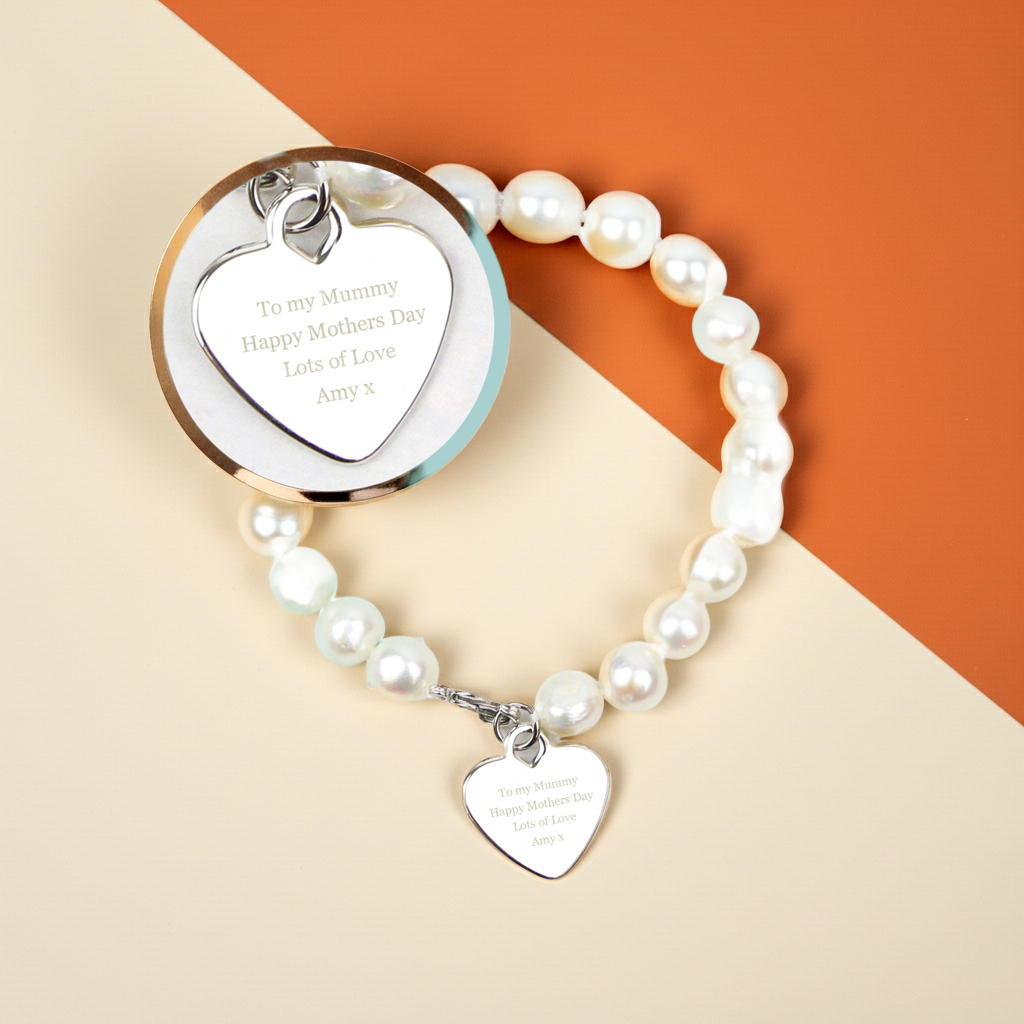 Personalised White Freshwater Pearl Bracelet | Engraved Message Gift Box