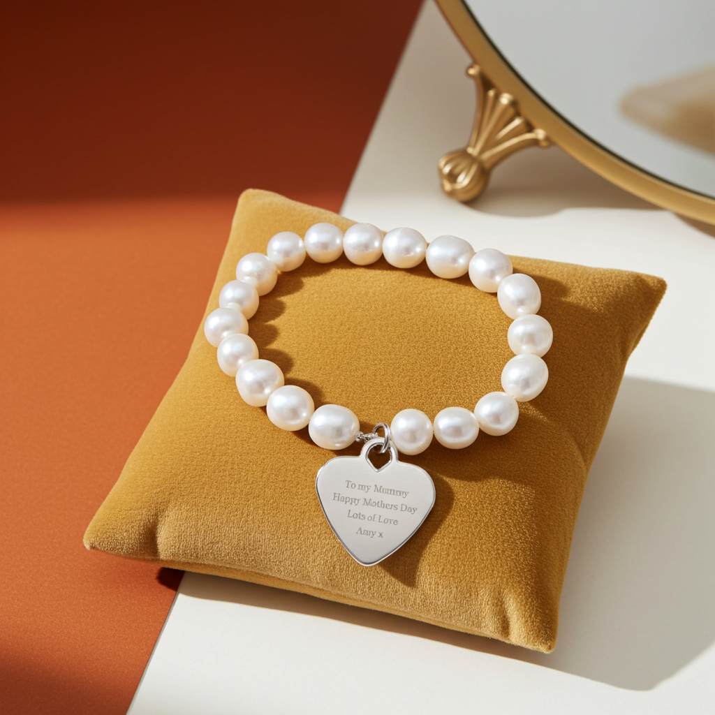 Personalised White Freshwater Pearl Bracelet | Engraved Message Gift Box