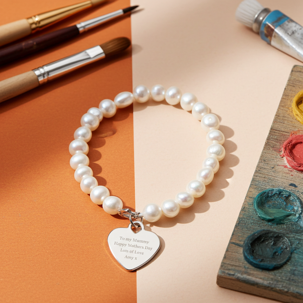 Personalised White Freshwater Pearl Bracelet | Engraved Message Gift Box - Artfully Curated Creations and identify whats in the image