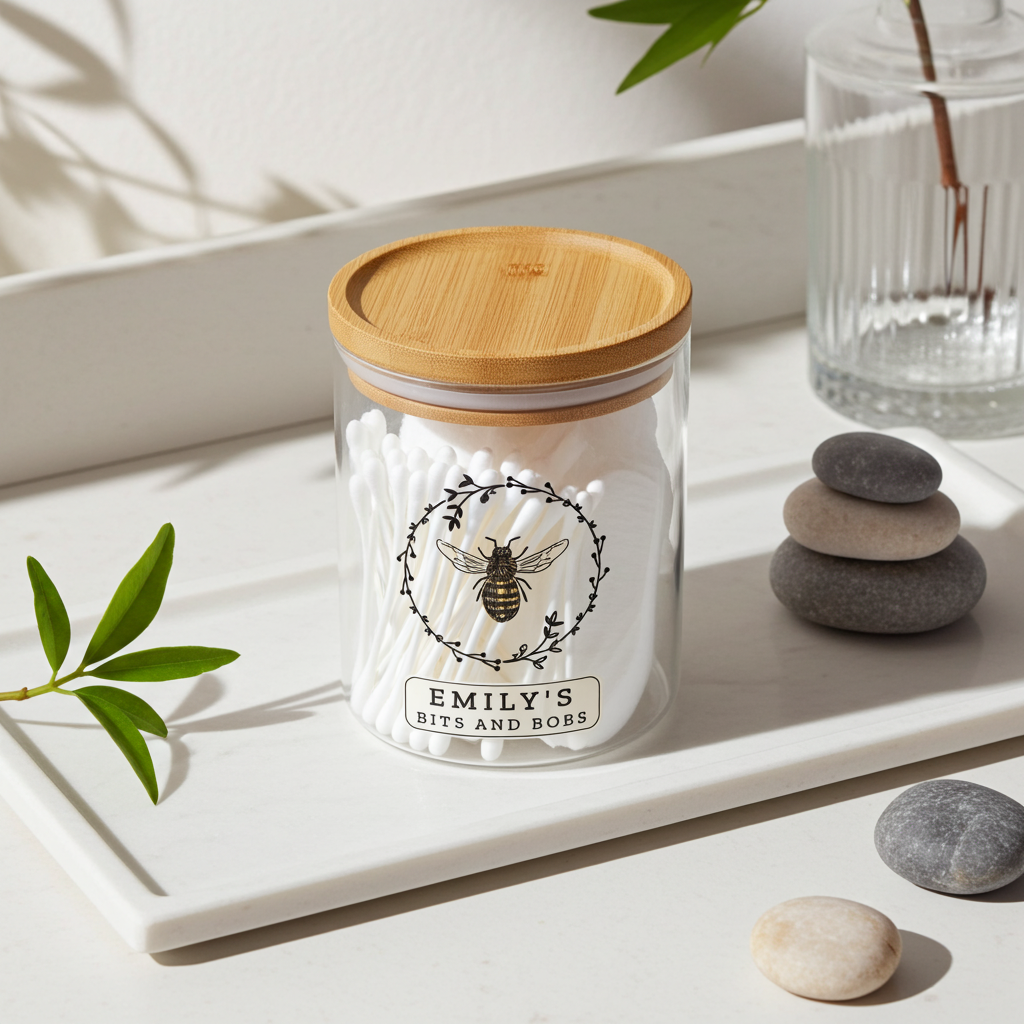 Personalised Bee Glass Jar | A Sweet & Stylish Way to Store Your Essentials - Artfully Curated Creations and identify whats in the image