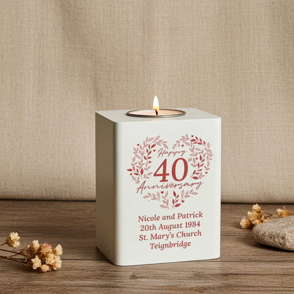 Personalised 40th Anniversary Tealight Holder | Ruby Anniversary Keepsake - Artfully Curated Creations and identify whats in the image