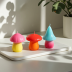 Set of 3 Mushroom Shaped Candles Colourful Unscented Decor Candles Cottagecore, Fairycore, Whimsical Home Styling