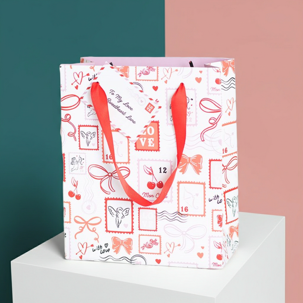 Love Letter Gift Bag | 23cm Valentine’s Paper Gift Bag | Postage Stamp Print | Romantic Gift Packaging