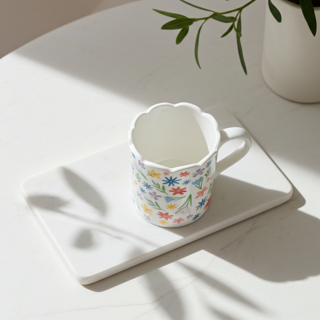 Spring Floral Print Scalloped Mug | Bright And Whimsical