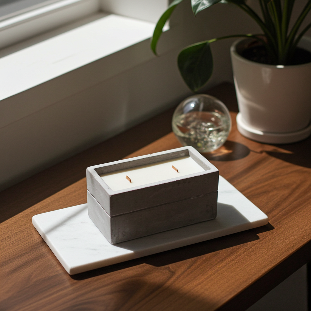 Concrete Wooden Wick Candle - Spiced South Sea Lime