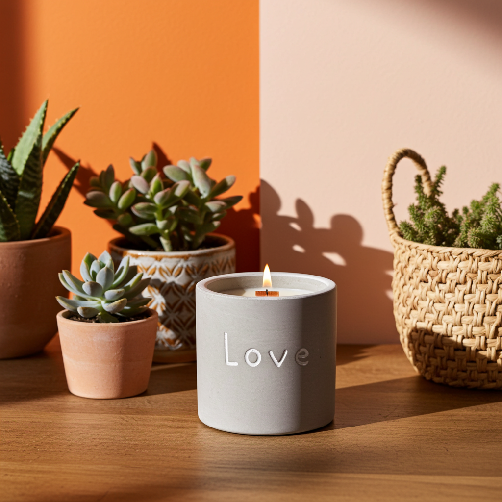 Concrete Wooden Wick Candle - Fig & Cassis