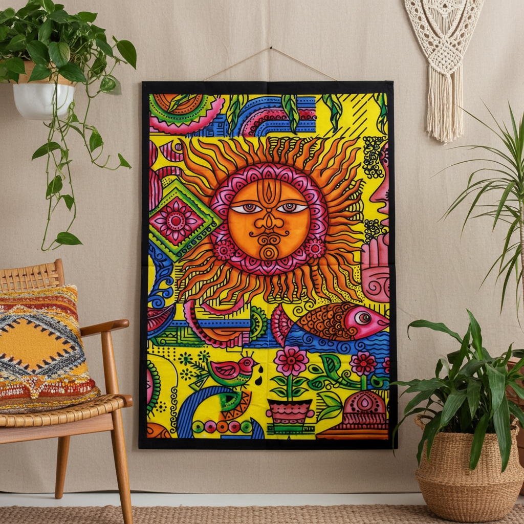 Hand Brushed Cotton Wall Art - Sun