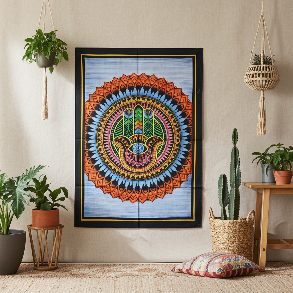 Hand Brushed Cotton Wall Art - Hamsa