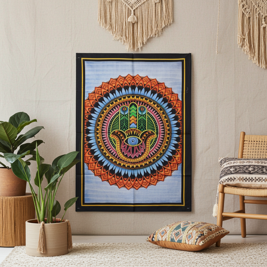 Hand Brushed Cotton Wall Art - Hamsa