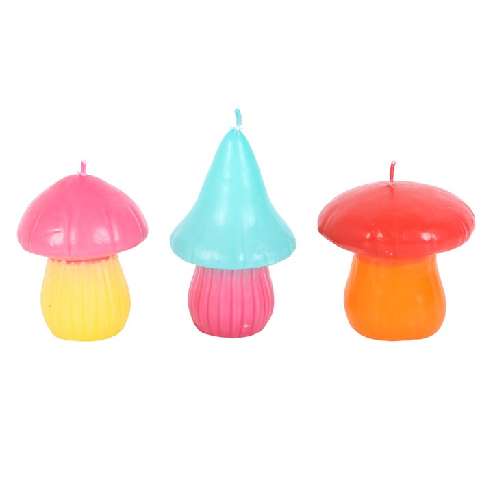Set of 3 Mushroom Shaped Candles Colourful Unscented Decor Candles Cottagecore, Fairycore, Whimsical Home Styling