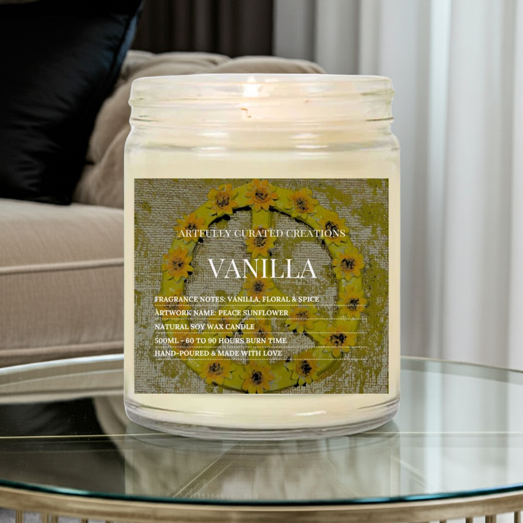 Art Soy Candle in Clear Glass Jar Handmade Scented Candle with Original Clay Artwork, Earthy Fragrance, wedding favour, Minimalist Home Décor - Artfully Curated Creations and identify whats in the image