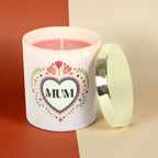 French Tulip Scented Candle for Mum | Cream Glass Jar with Folk Heart Design | 28hr Burn | Mother’s Day Gift