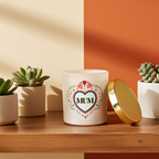 French Tulip Scented Candle for Mum | Cream Glass Jar with Folk Heart Design | 28hr Burn | Mother’s Day Gift
