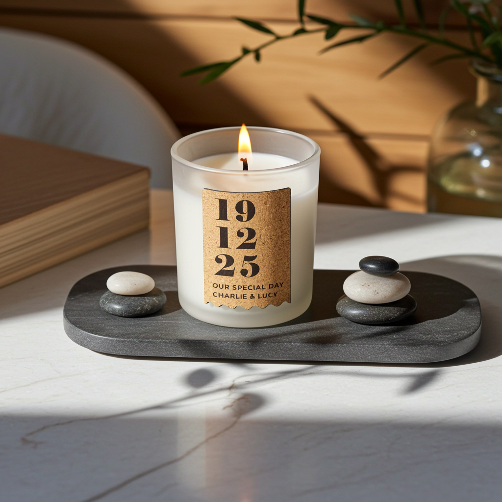 Personalised Vanilla Anniversary Cork Label Candle Jar | Custom Date & Message Keepsake - Artfully Curated Creations and identify whats in the image