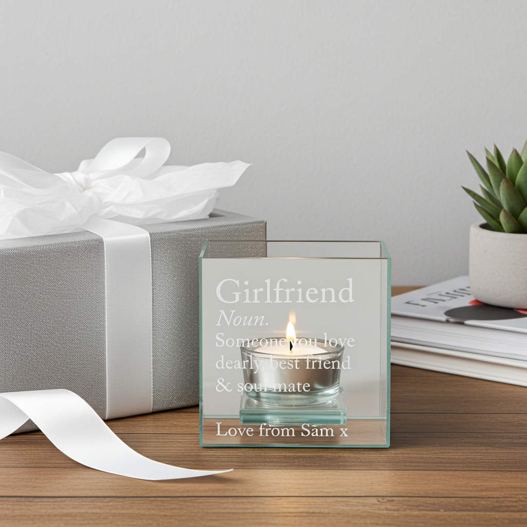 Personalised Mirrored Glass Tea Light Holder with Name and Message, a Beautiful Birthday and Wedding Gift