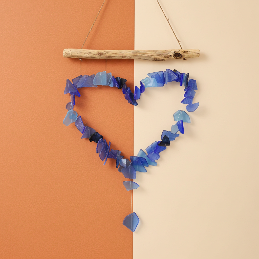 Recycled Glass Love Wind Chimes - Blue
