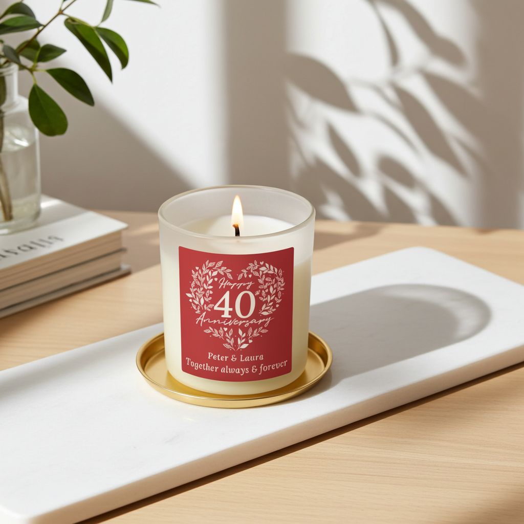 Personalised 40th Anniversary Vanilla Candle Jar | Ruby Anniversary Keepsake - Artfully Curated Creations and identify whats in the image