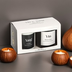 Yin Yang Candle Set Black Oud and Coconut Scents Set of 2 Complementary Candles for Balance, Relaxation & Energy