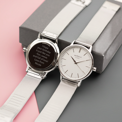 Personalised Ladies Blanc Luxury Handcrafted Watch By Architect London with Stainless Steel Silver Case, Mesh Strap & Gift Box | Modern Font Engraving | A Personal Gift