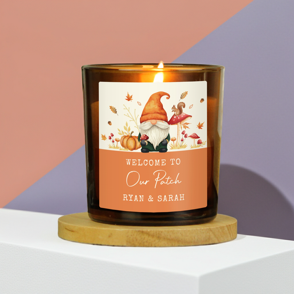 Personalised Amber Glass Vanilla Candle Jar | Custom Autumn & Halloween Gift - Artfully Curated Creations and identify whats in the image