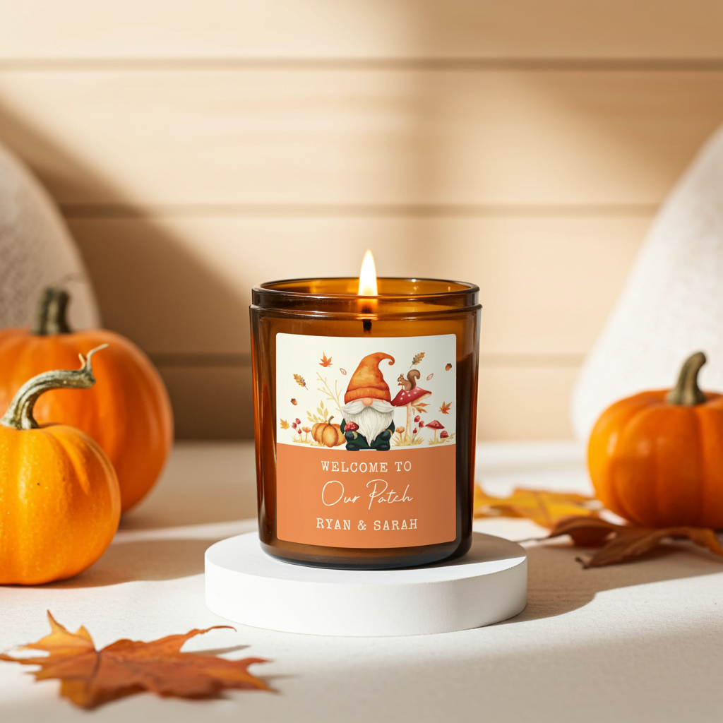 Personalised Amber Glass Vanilla Candle Jar | Custom Autumn & Halloween Gift - Artfully Curated Creations and identify whats in the image