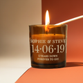 Personalised  Date Amber Glass Vanilla Candle Jar | Wedding & Anniversary Keepsake