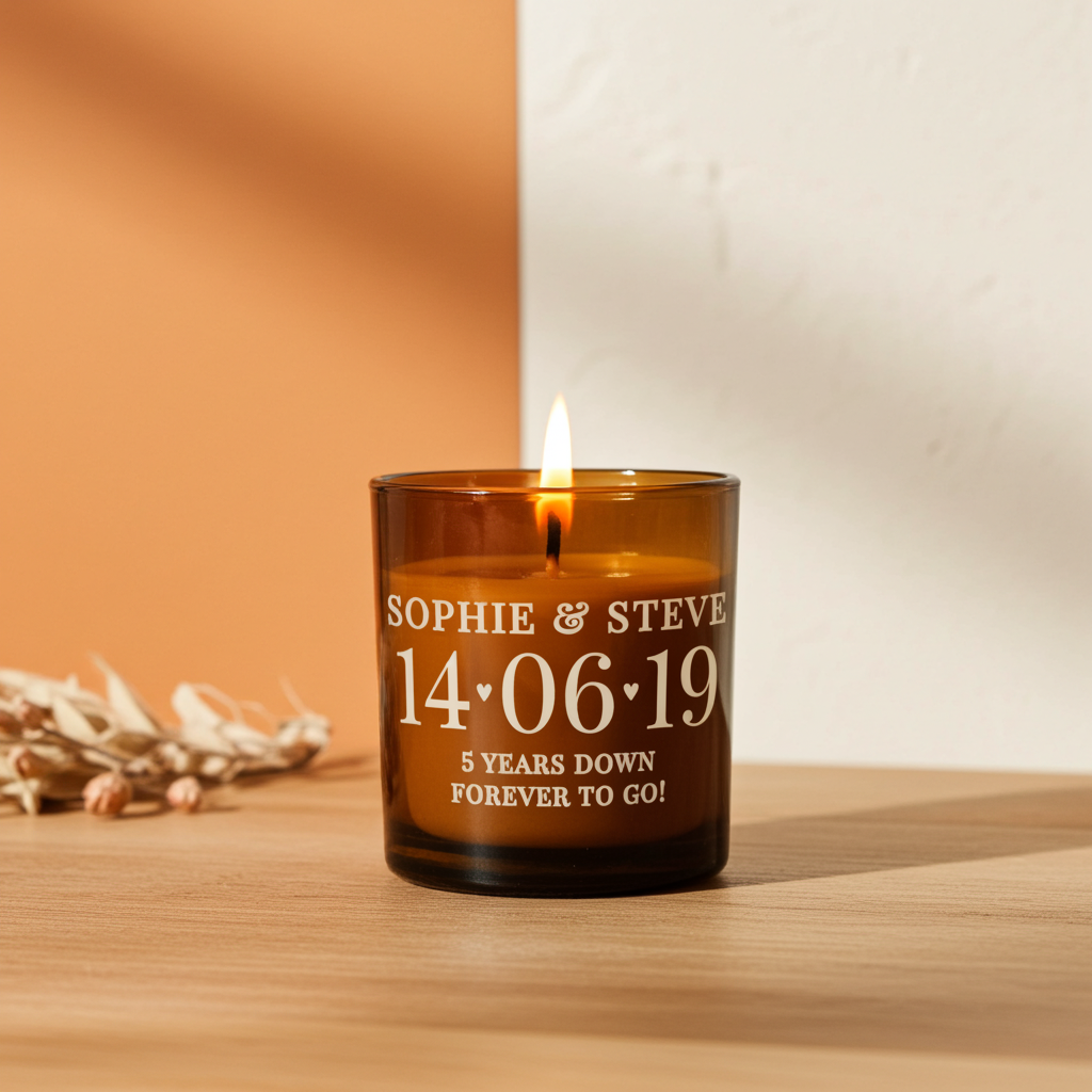 Personalised  Date Amber Glass Vanilla Candle Jar | Wedding & Anniversary Keepsake