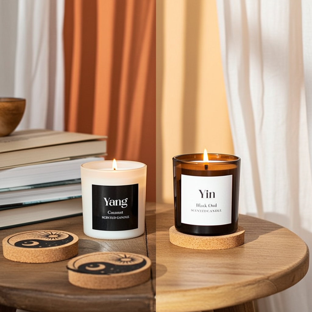 Yin Yang Candle Set Black Oud and Coconut Scents Set of 2 Complementary Candles for Balance, Relaxation & Energy