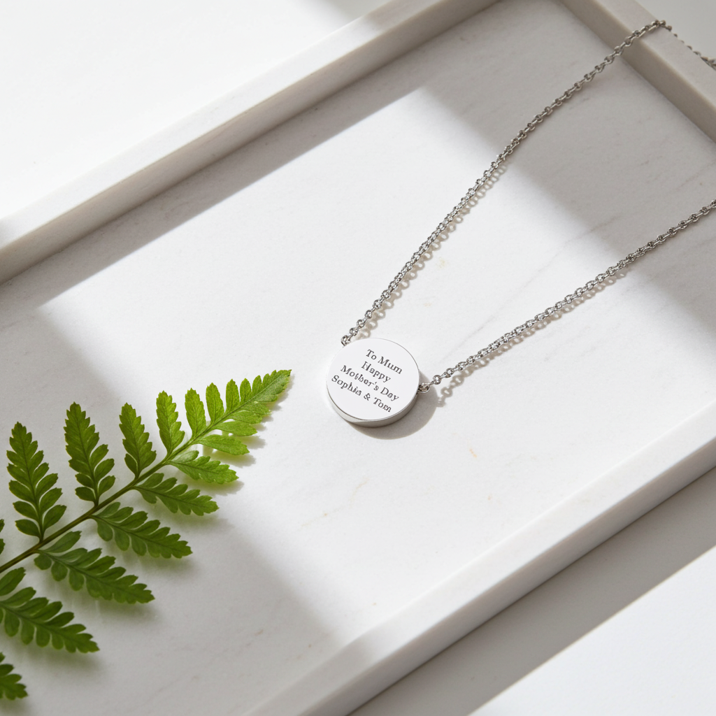 Personalised Silver Tone Necklace | ‘Mum’ Sentiment Gift Box for Mother’s Day & Special Occasions - Artfully Curated Creations and identify whats in the image