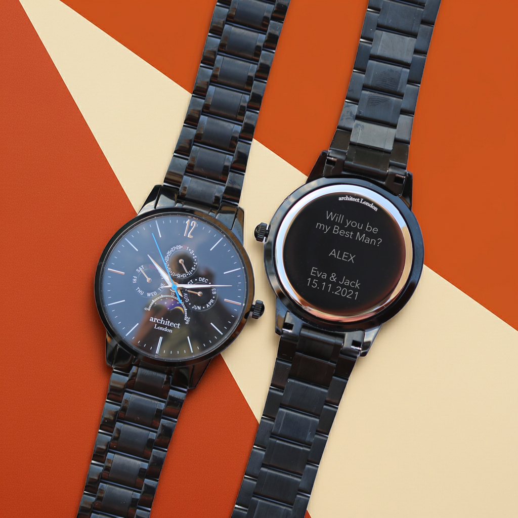 Personalised Men's Apollo Handcrafted Watch By Architect London | Modern Font Engraving | A Personal Gift