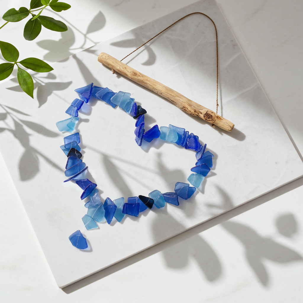 Recycled Glass Love Wind Chimes - Blue